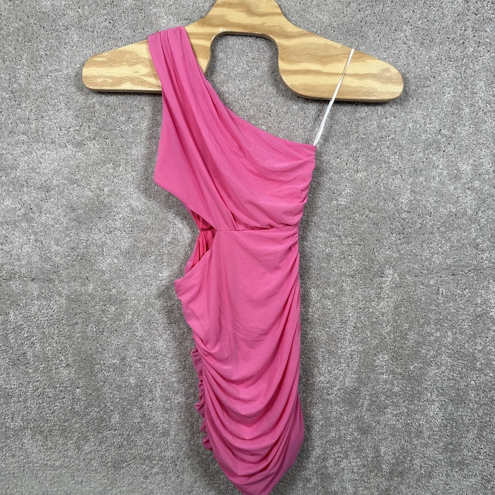 Hello Molly Pink One Shoulder Dress M Ruched Bodycon Mini Cutout Party Stretch